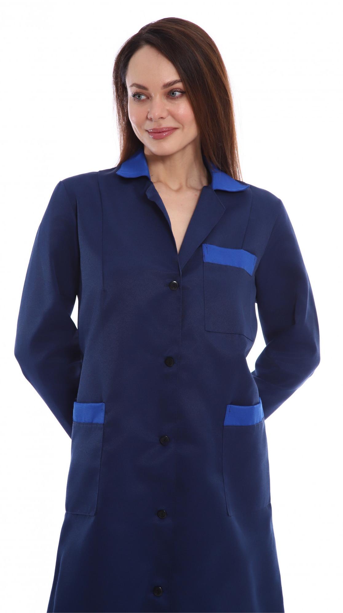 Халат ТЕХНОЛОГ женский темно-синий с васильком