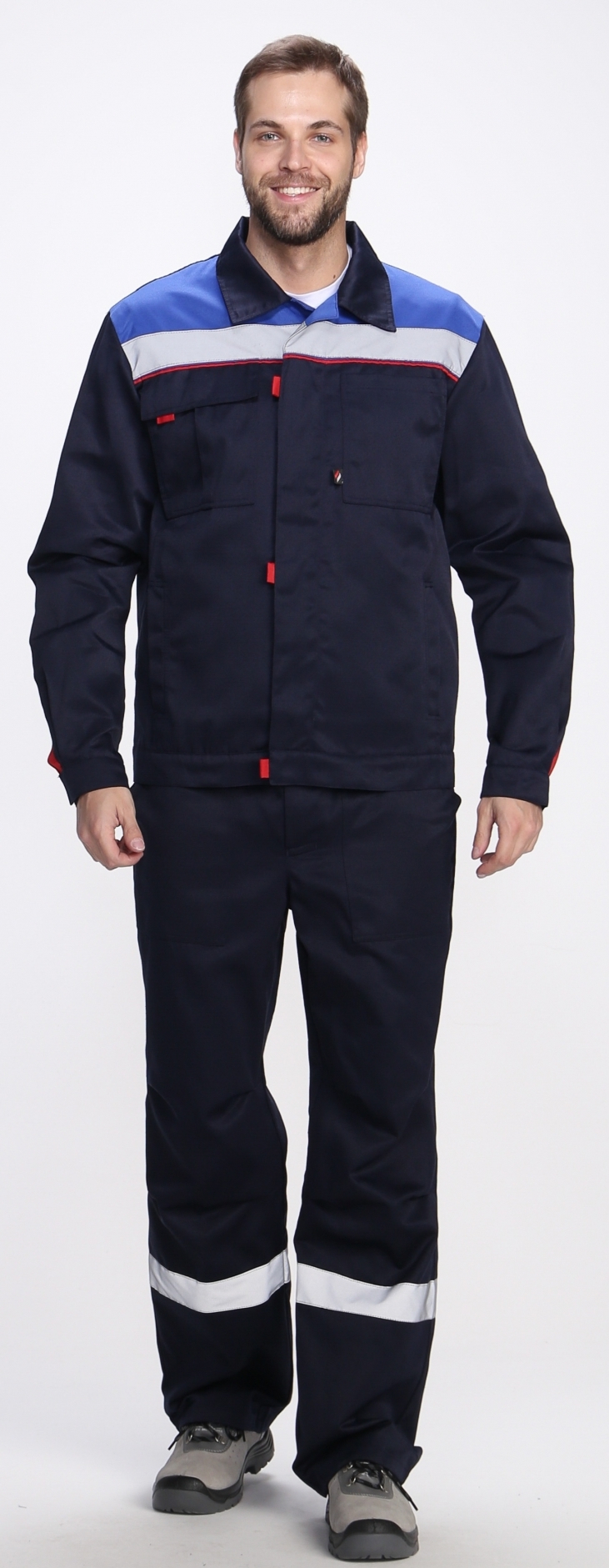 Костюм ФАВОРИТ-1 СОП усиленный UZ, т.синий/васильковый/красный