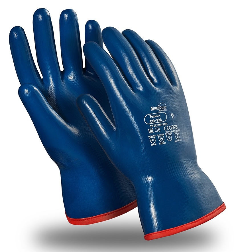 Перчатки ТЕХНИК (CG-924), нитрил, нейлон, цвет синий