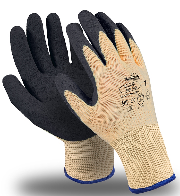 Перчатки ЛАСОФТ, (MG-143), п/э, латекс частичный, оверлок, цвет бежевый