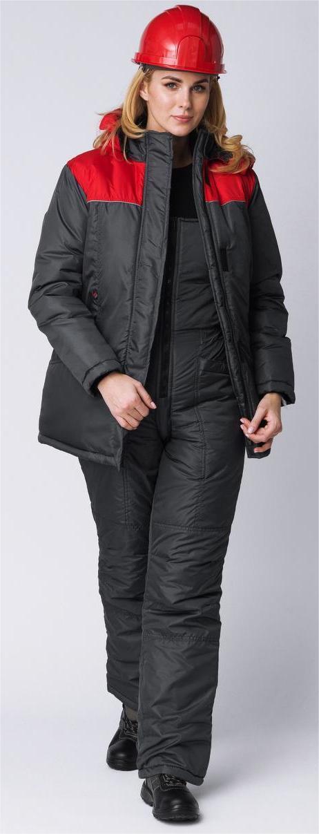Куртка СНЕЖАНА утепленная женская, темно-серый/красный
