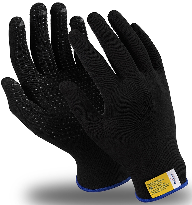 Перчатки МИКРОН БЛЭК ПВХ (MG-112), нейлон, точка ПВХ, оверлок, цвет черный