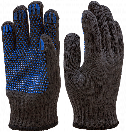 Перчатки трикотажные с ПВХ ДВОЙНЫЕ черные