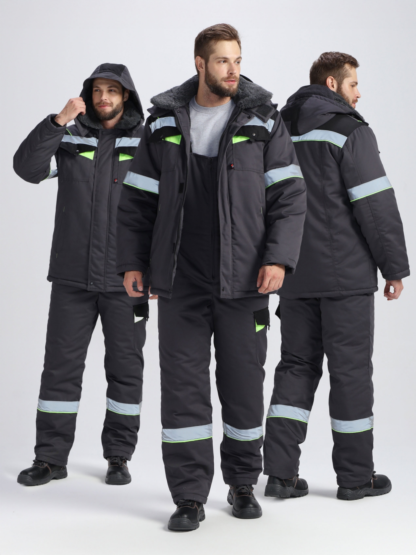 Костюм ХОВАРД утепленный, т.серый/черный/лимонный