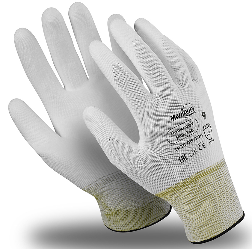 Перчатки ПОЛИСОФТ (MG-166), полиэфир/полиуретан, белый