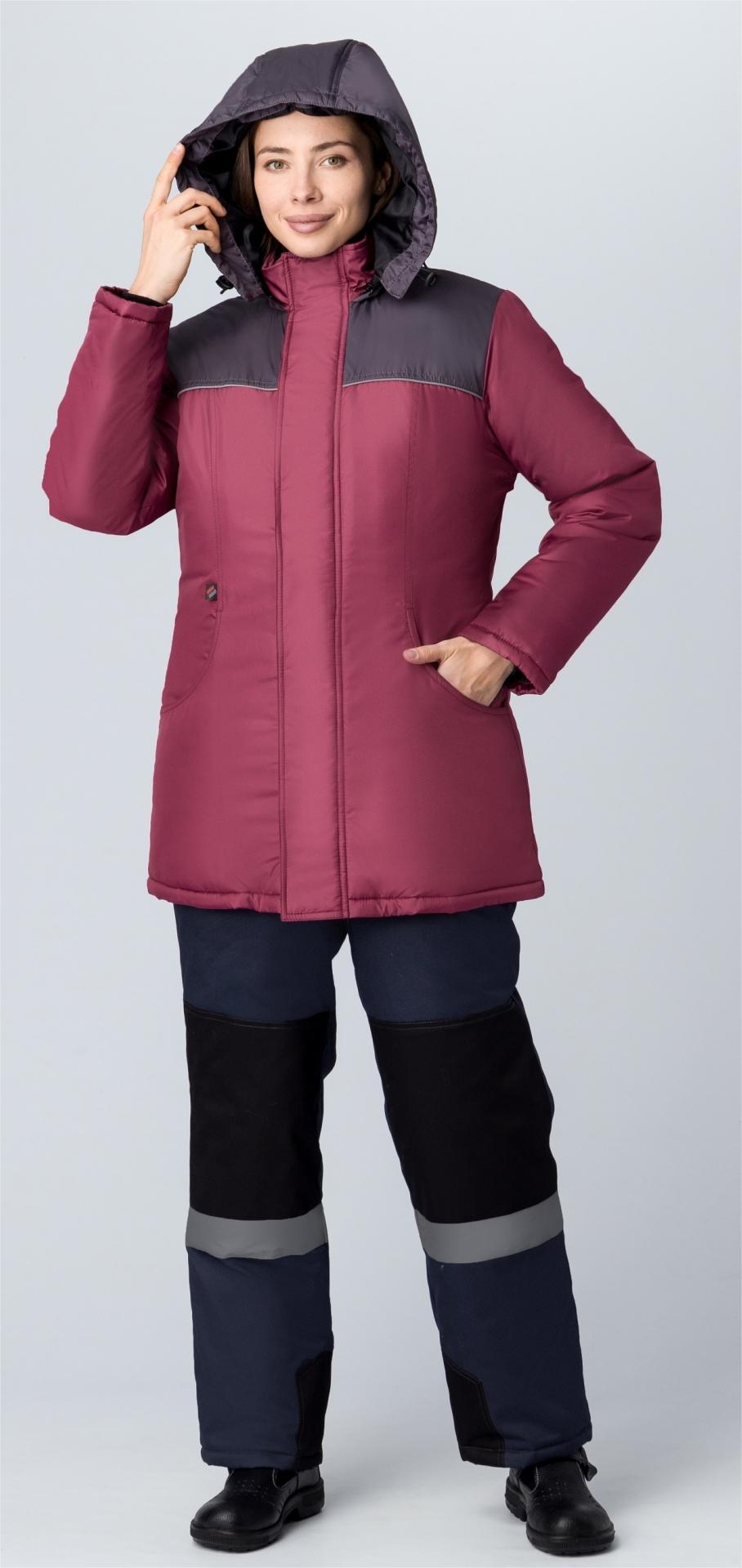 Куртка СНЕЖАНА утепленная женская , бордовый/т.серый