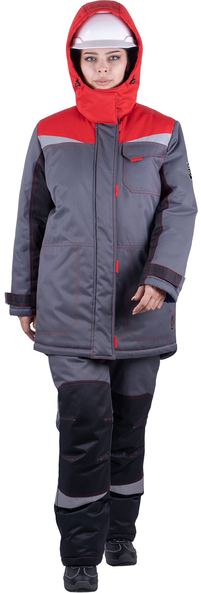 Костюм КМ-10 ЛЮКС утепленный, серый-красный-чёрный, женский