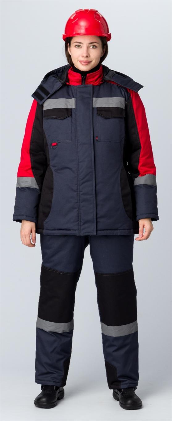 Костюм ВЕКТРОН-2 СОП У. утепленный женский, черный/красный/серый