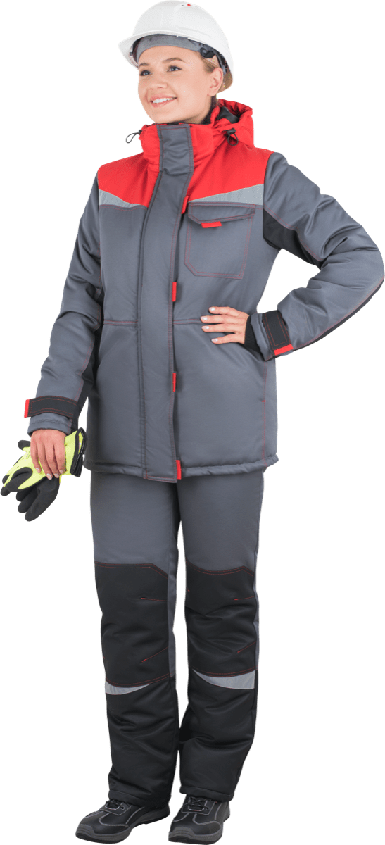 Костюм КМ-10 ЛЮКС  утеплённый, серый-красный-черный, женский